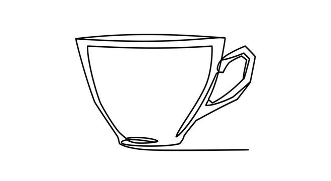 Minimalist line drawing of a cup with a unique angular handle
