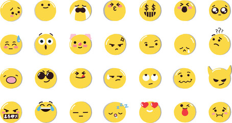 Obraz premium Cute Yellow Texture Emoji Pack – Fun Modern Emoticon Collection. A bright yellow fluffy emoji set featuring soft shaggy texture expressions in a modern and playful style. 
