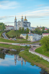 Fototapeta premium Scenic Vertical View of Vitebsk with Assumption Cathedral and River