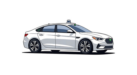 Fototapeta premium Illustration of a white autonomous vehicle with sensors on top against white background ai generated