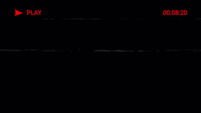 Retro VHS Tape Play Overlay. Analog Glitch, Static Interference, Timecode & Dust Animation Loop on alpha channel, overlay footage. 4K Video