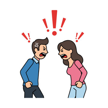 Angry Couple Arguing, Conflict and Disagreement, Exclamation Marks