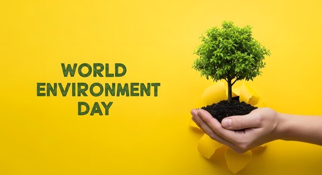 A person holding a small tree in their hand on World Environment Day