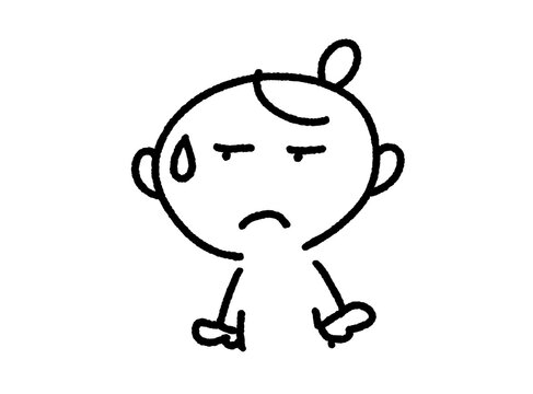 呆れて冷ややかな目で見る女性キャラクターの白黒線画　軽蔑・引く・不満