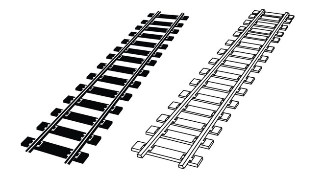 A black and white illustration of two parallel railway tracks extending into distance