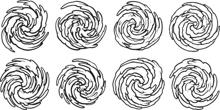 Circular abstract patterns with intricate swirling lines and shading Vector