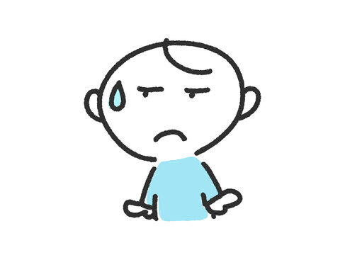 呆れて冷ややかな目で見る男性キャラクターの白黒線画　軽蔑・引く・不満