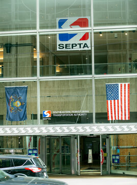 Entrance to SEPTA Headquarters Southeastern Pennsylvania Transportation Authority in Philadelphia, Pennsylvania, USA, April 4, 2026.