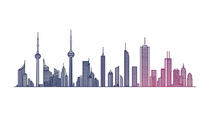 Obraz premium A stylized linear illustration of a city skyline, colored in a gradient from dark blue to pink