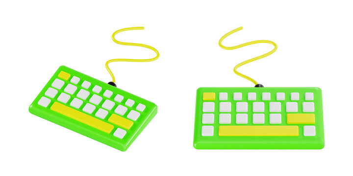 3D Render of Green Computer Keyboard with Yellow Accents