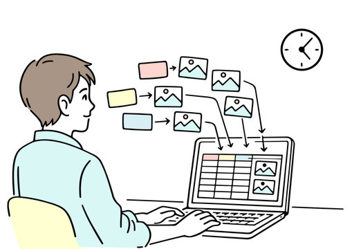 デジタル作業をする男性のイラスト
