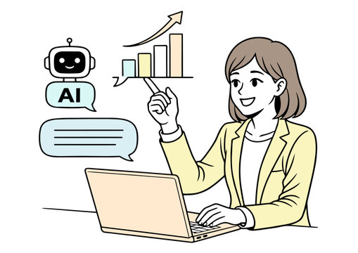 AIとビジネス成長を指し示す女性