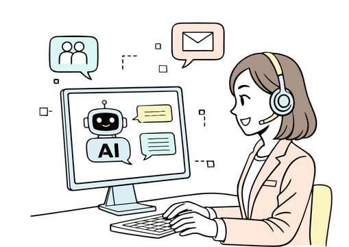 AIチャットボットを使う女性のイラスト