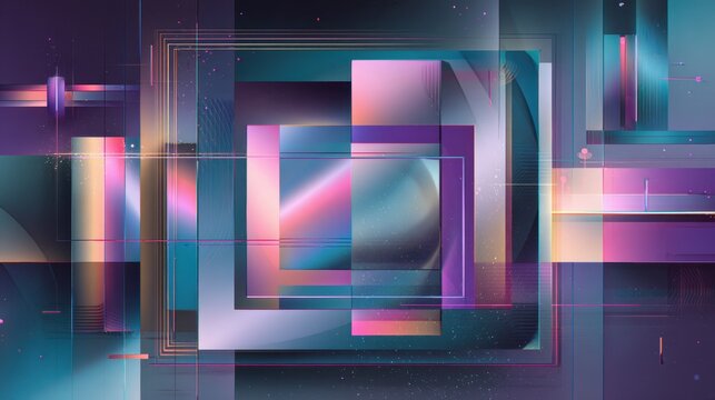 Futuristic techno typography within a geometric frame: abstract margins and neon letterforms