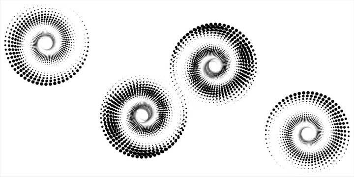 Halftone circular dotted frame set. Circle dots isolated on white background. Logo design element for medical, care, cosmetics. Round the border using halftone circle dots modern arts