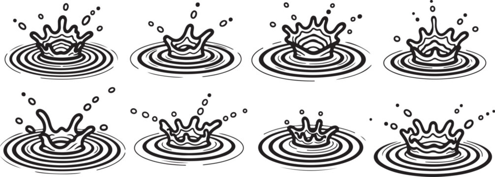 A collection of detailed line drawings of various mushrooms with dots and splashes Vector