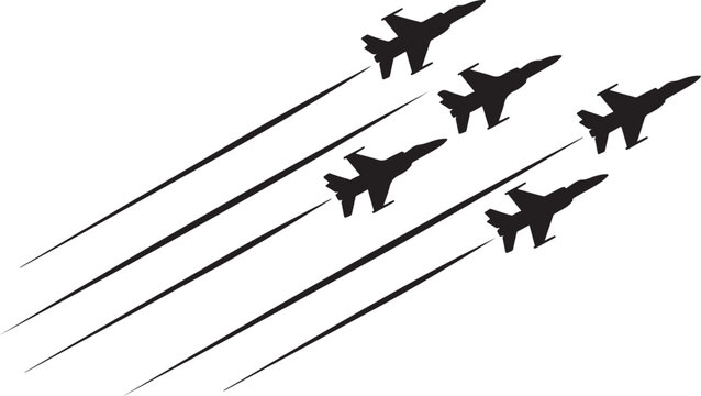 Fighter Jet Formation Silhouette Vector with Speed Motion Lines