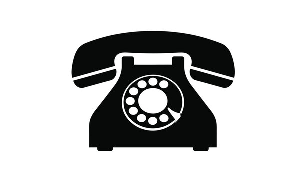 A minimalist black silhouette depicts a vintage rotary telephone showcasing its classic design and circular dial pad high quality professional detailed modern elegant stylish