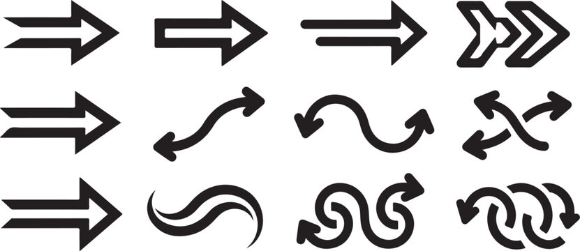 A collection of various black arrow signs pointing in different directions Vector