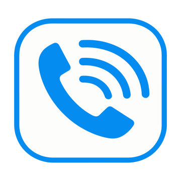 Blue vector icon of a phone receiver with wireless signal waves