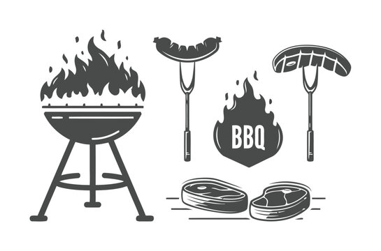 BBQ Vector Illustration with Grill and Food