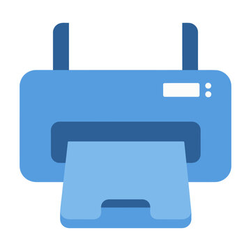 Vector blue printer icon with extended paper tray