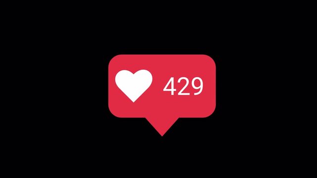 Animated Love Symbol Likes count rising to 500. Social Media Notification Icon Concept Animation Video on Transparent background, notification pop up design for followers, engagement. 4K Video