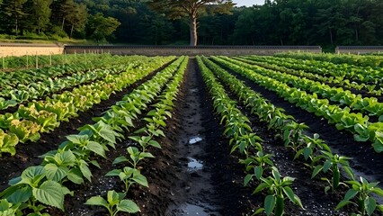 Obraz premium 여름의 농사짓는 밭 풍경 사람없음Summer Farming Field Scenery No One