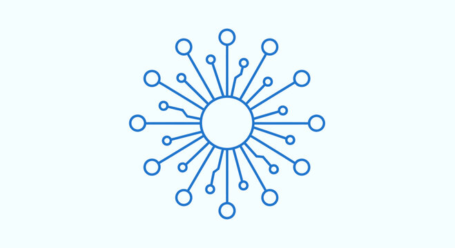 Abstract digital network structure with central node and radiating connections