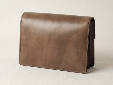 Brown Leather Wallet Clutch with Minimal Clean Background Luxury Accessory
