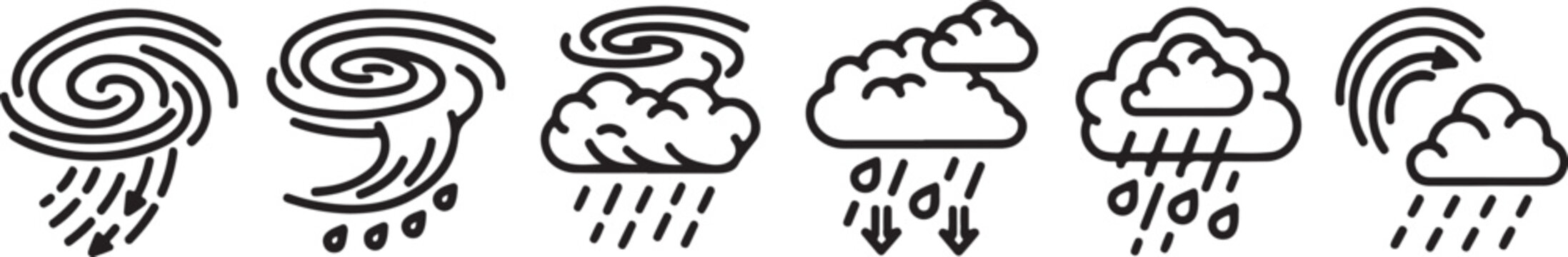 A collection of six stylized cloud icons with different patterns and outlines Vector