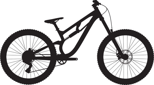 Full suspension mountain bike silhouette isolated on checkered background, extreme sports and cycling icon