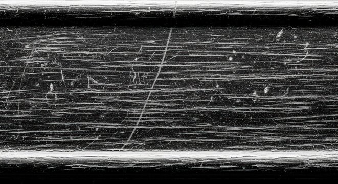 Close-up view of a heavily scratched and abraded dark surface, showing numerous parallel and intersecting lines.