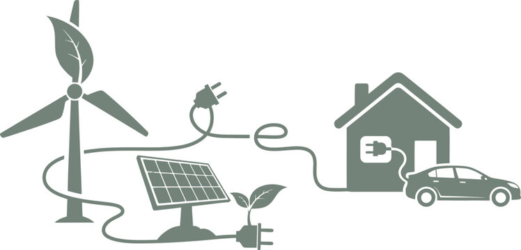 Residential green energy system connecting house and electric vehicle to wind and solar power