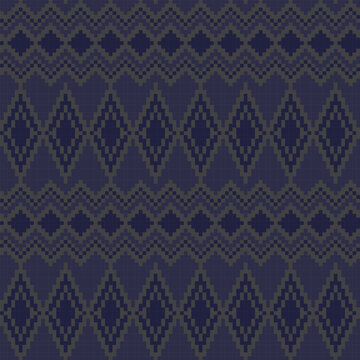 Navy Geometric Diamond Textile Design Pattern Pixelated Style Repeat For Fashion And Homeware