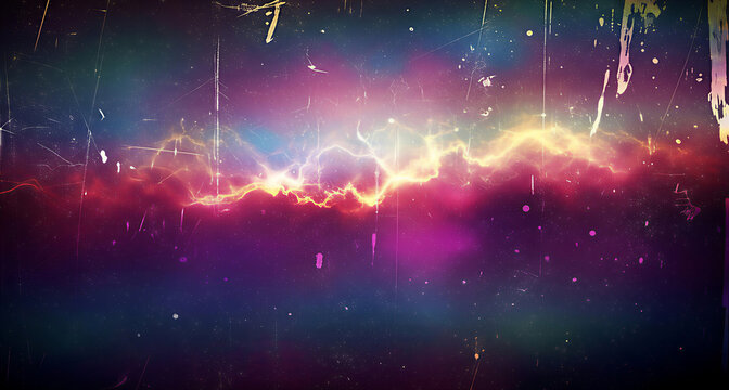 Vibrant colorful abstract background with glowing lightning and paint splatters effect