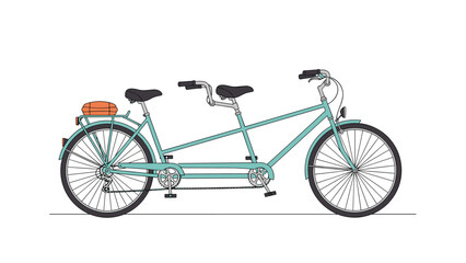 Fototapeta premium Tandem bicycle with two seats and a rear rack holding an orange basket is presented as a clean vector illustration on a white background.