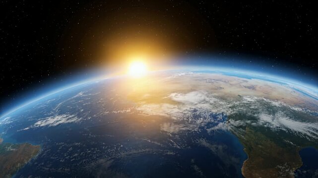 earth sunrise over planet horizon from space, curved earth view