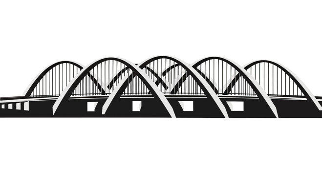 Black and white silhouette of a multi-arched bridge with distinct vertical supports and a solid roadbed