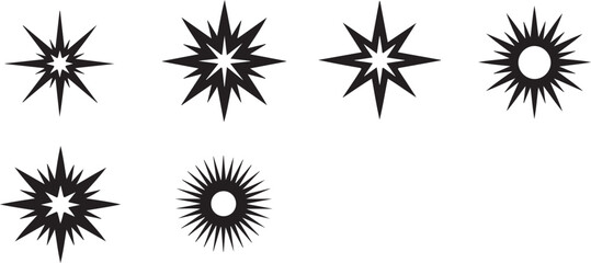 Obraz premium Variety of stylized star shapes with radial symmetry and geometric design Vector