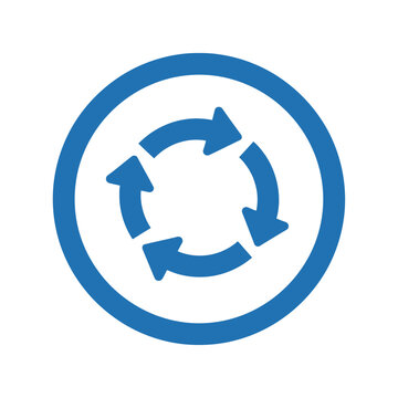 Circular arrow cycle refresh icon with blue ring on white background