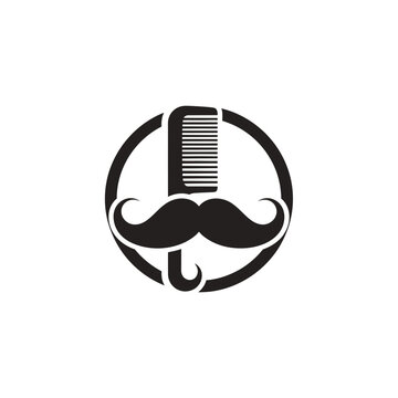Retro Mustache Comb Circular Logo - Vintage Barber Shop Icon