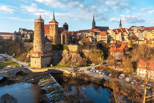 The ancient city of Bautzen, Germany, Saxony. View of the old fortress and the Spree River.