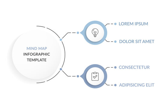 Infographic template designed as a mind map with a central circle and four connecting nodes