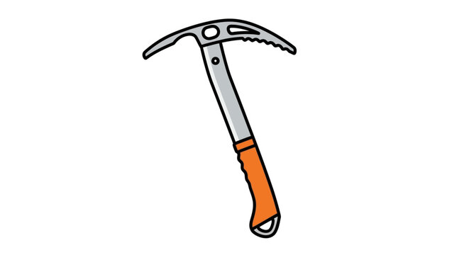 A detailed illustration of a pickaxe with an orange handle and metal head is shown in a neutral environment.