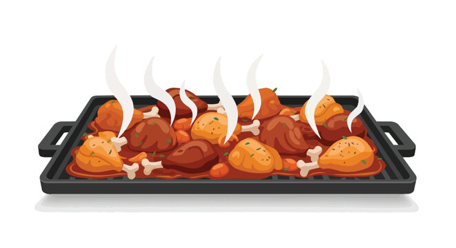 A Sizzling Tray of Roasted Chicken Legs and Drumsticks Emitting Wisps of Steam, Perfect for Culinary Delights