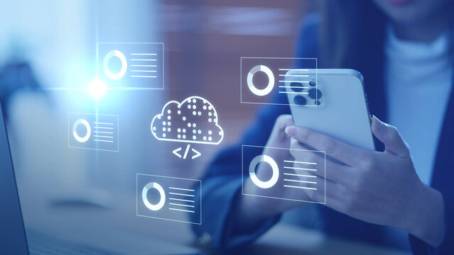 Virtual office AI Cloud storage database system, file storage digital transformation technology, file access, doc sharing business finance, AI-powered analyze AI data center