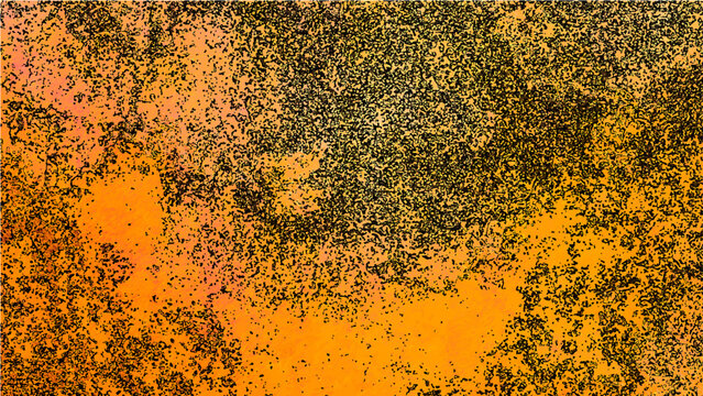 Abstract mottled surface with vibrant orange and dark textures and organic patterns and industrial appearance and grunge design and weathered effect with aged structure.
