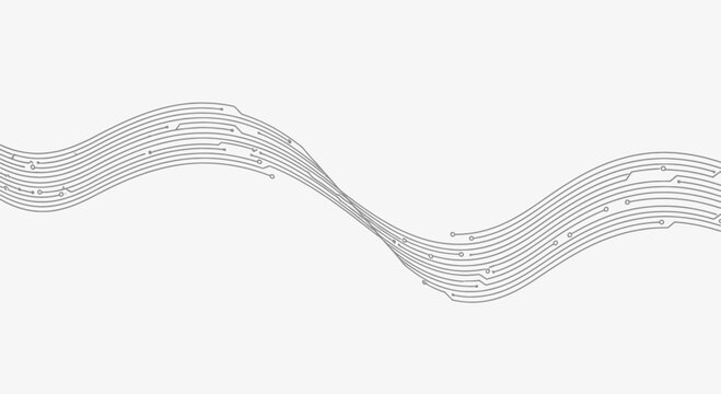 A flowing abstract design of interconnected grey lines with circular nodes on a light background