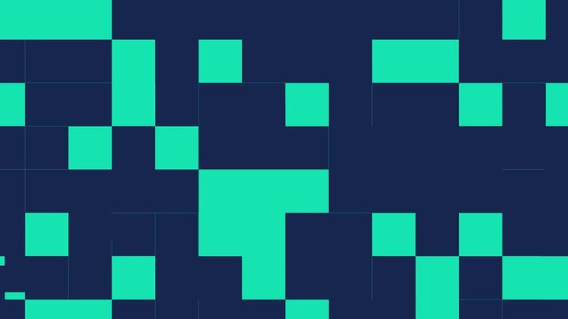 Dynamic blue and green pixelated background with moving squares